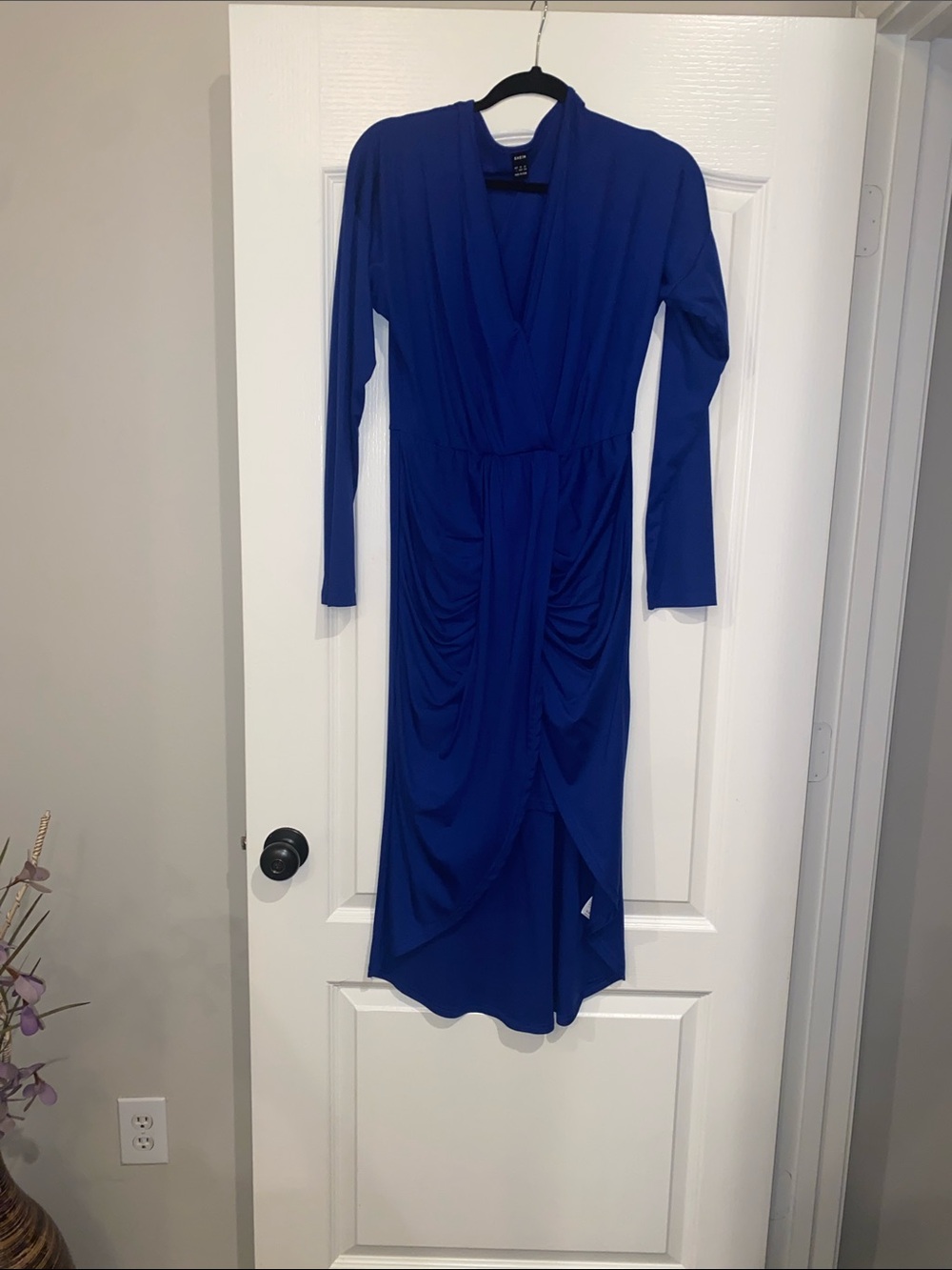 SHEIN Royal Blue Long Sleeve Draped Midi Dress